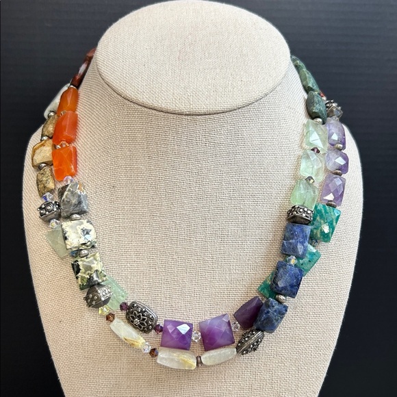 925 Sterling Silver Jewelry - Multicolor 925 Sterling and Gemstone Necklace